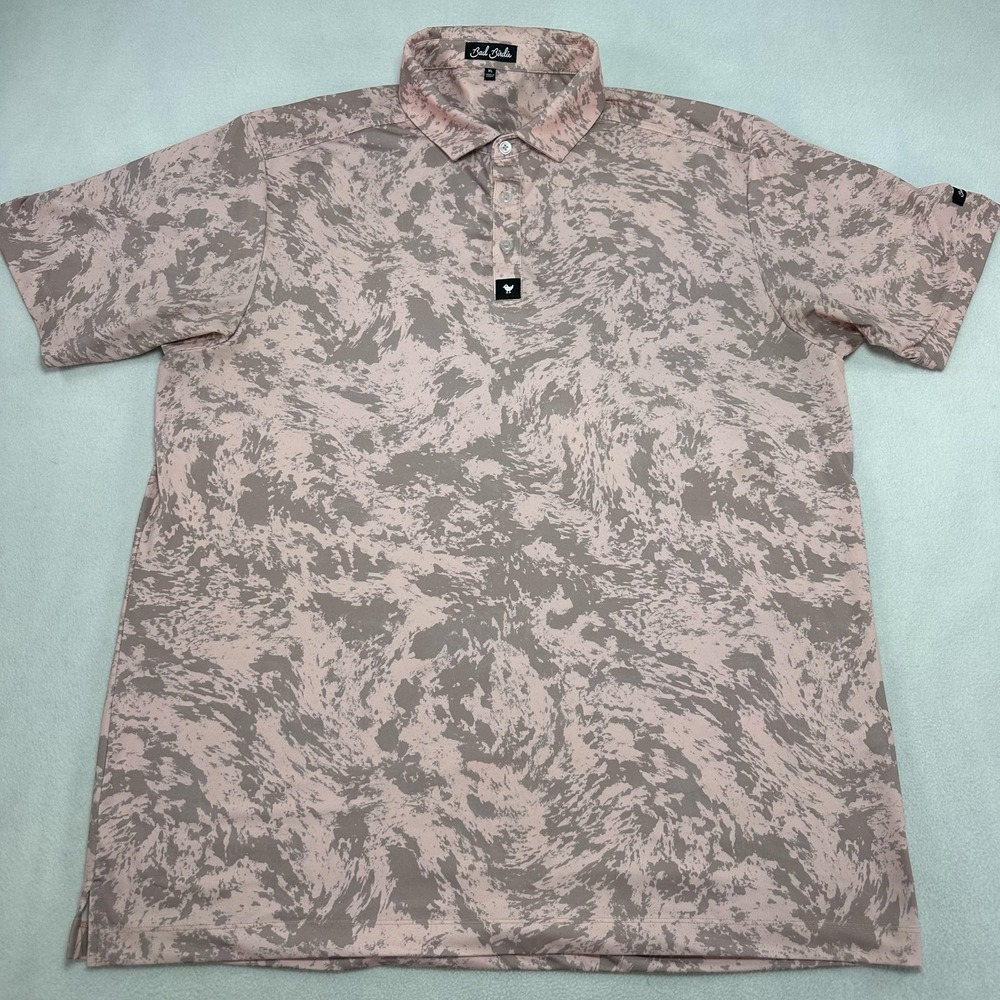 Bad Birdie Polo Shirt Mens XL Pink Camo Print Golf Performance Stretch Casual
